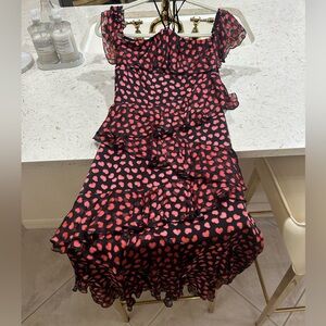 Alice + Olivia Annabeth Off Shoulder Dress Mini Hearts/Black